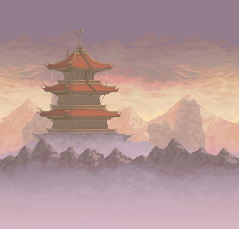 Pagoda in the mist — Environments, pixel art by Kevin Medina