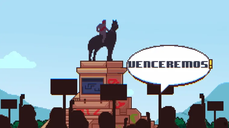 Monument — “¡Venceremos!” — Illustration, pixel art by Kevin Medina
