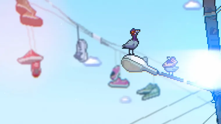 Sneakers on the wire — Illustration, pixel art by Kevin Medina